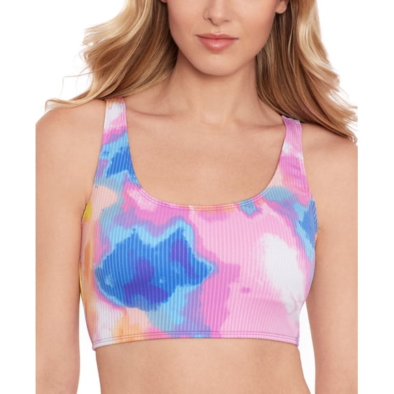Salt Cove Women's Juniors' Tie-Dyed Bikini Top (Pink Multi, Medium)