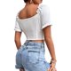 thumbnail image 5 of Blusa corta con cuello cuadrado y cordón delantero de verano para mujer, 5 of 5