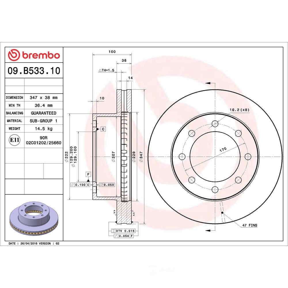 Brembo 09.B533.10 Premium Vented Brake Rotor
