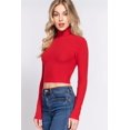 thumbnail image 2 of J. METHOD Women's Turtle Neck Crop Top Long Sleeve Ribbed Knit Casual Basic Cropped T Shirts, 2 of 4