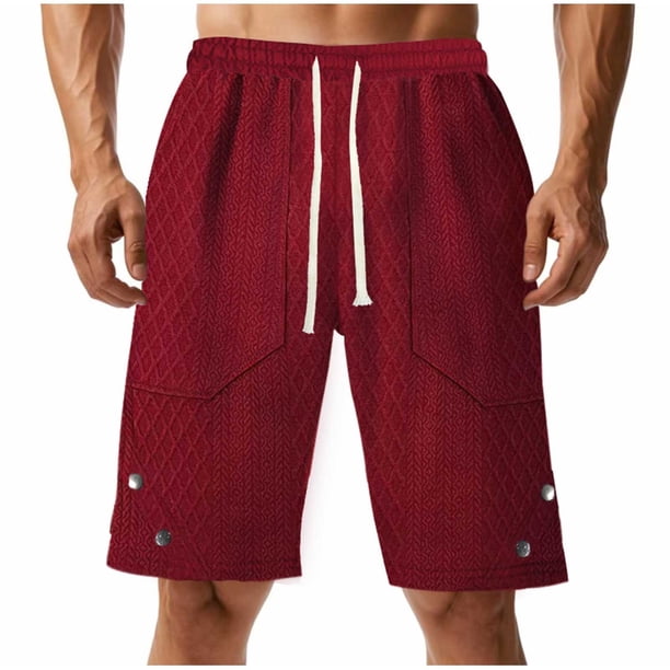Hombres Carga Pantalones Cortos con Bolsillos, Color Sólido Casual Gran Bolsillo Botón Cordón Elástico-Cintura Mitad de Carga