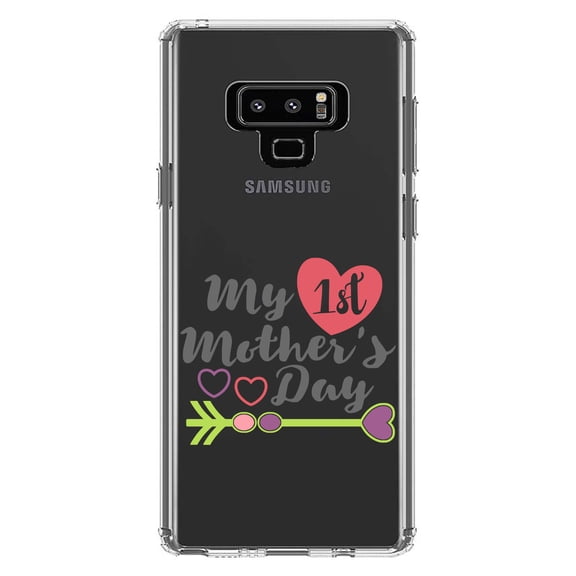 DistinctInk Clear Shockproof Hybrid Case for Samsung Galaxy Note 9 - TPU Bumper Acrylic Back Tempered Glass Screen Protector - My First Mother's Day Hearts