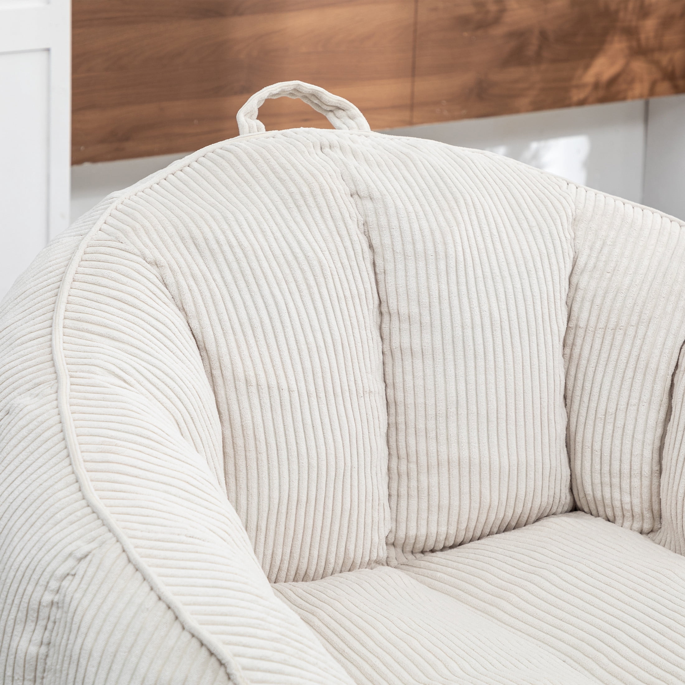 Noble House Revon Giant Corduroy Bean Bag Chair with Armrests, Cozy Memory Foam Lounge Couch for Living Room, Beige