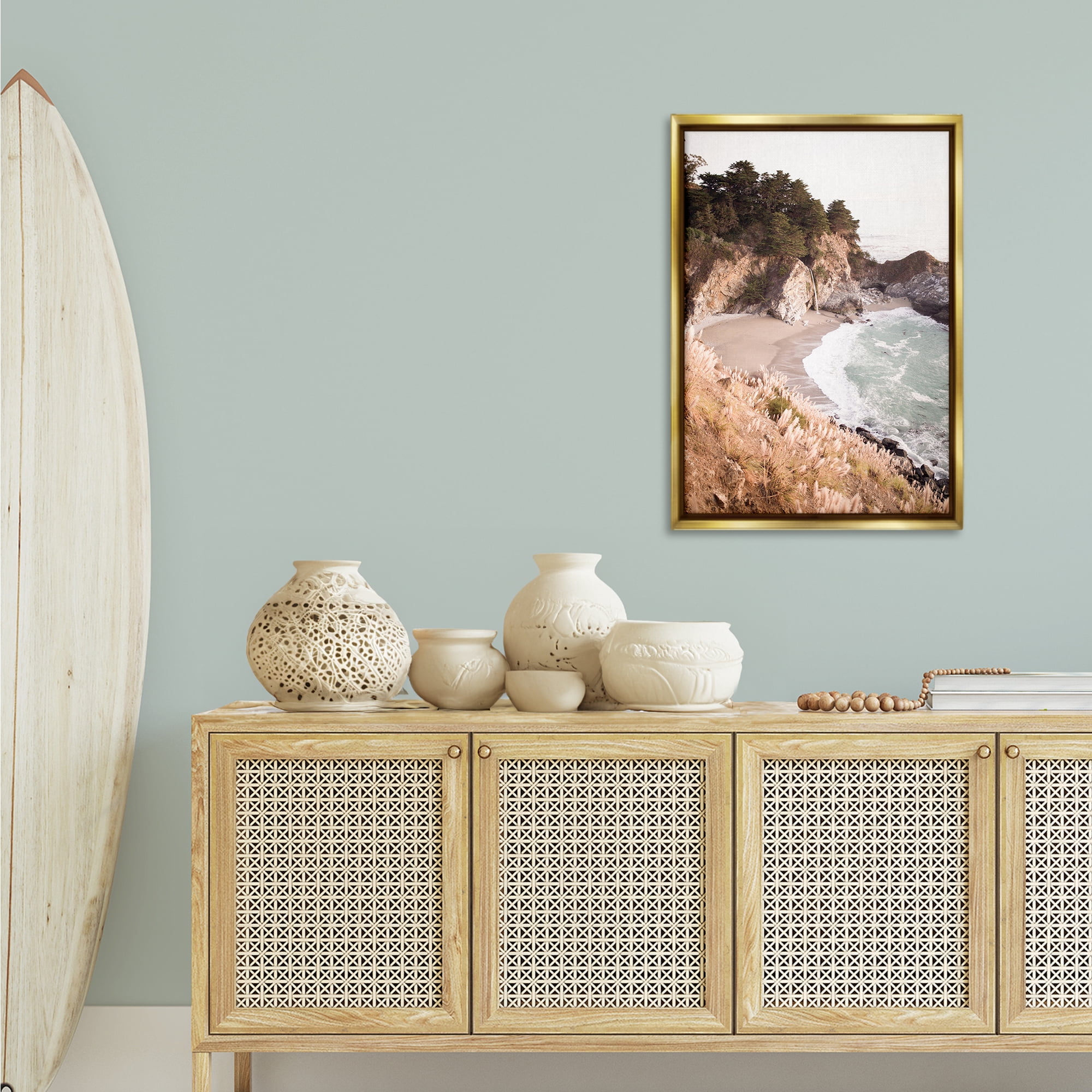 Stupell Industries Rugged Rocky Cove Nautical & Beach Photography Gold Floater Framed Canvas Art Print Wall Art, 21 x 31