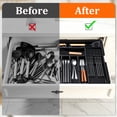 thumbnail image 4 of Expandable Silverware Organizer, Large Utensil Drawer Tray with 2 Knife Holders, 9 Slots, Non-Slip Base, Adjustable 13.2-22"W x 14.5-19"D, Black, 4 of 7