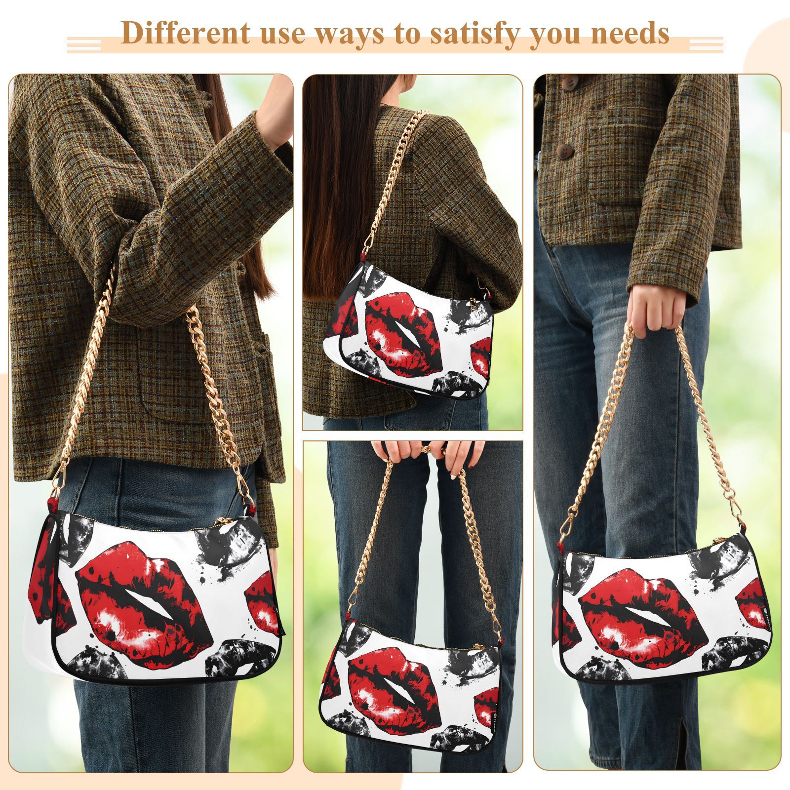 LipsWomen Small Shoulder Bag Crossbody Tote Hobo Bags Purse Clutch Handbags with Chain Strap for Women