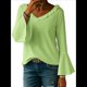 thumbnail image 1 of Blusa de Mujer con Volantes, Mangas 3/4, Cuello en V, Informal, para Negocios, y Verano Verde M, 1 of 6