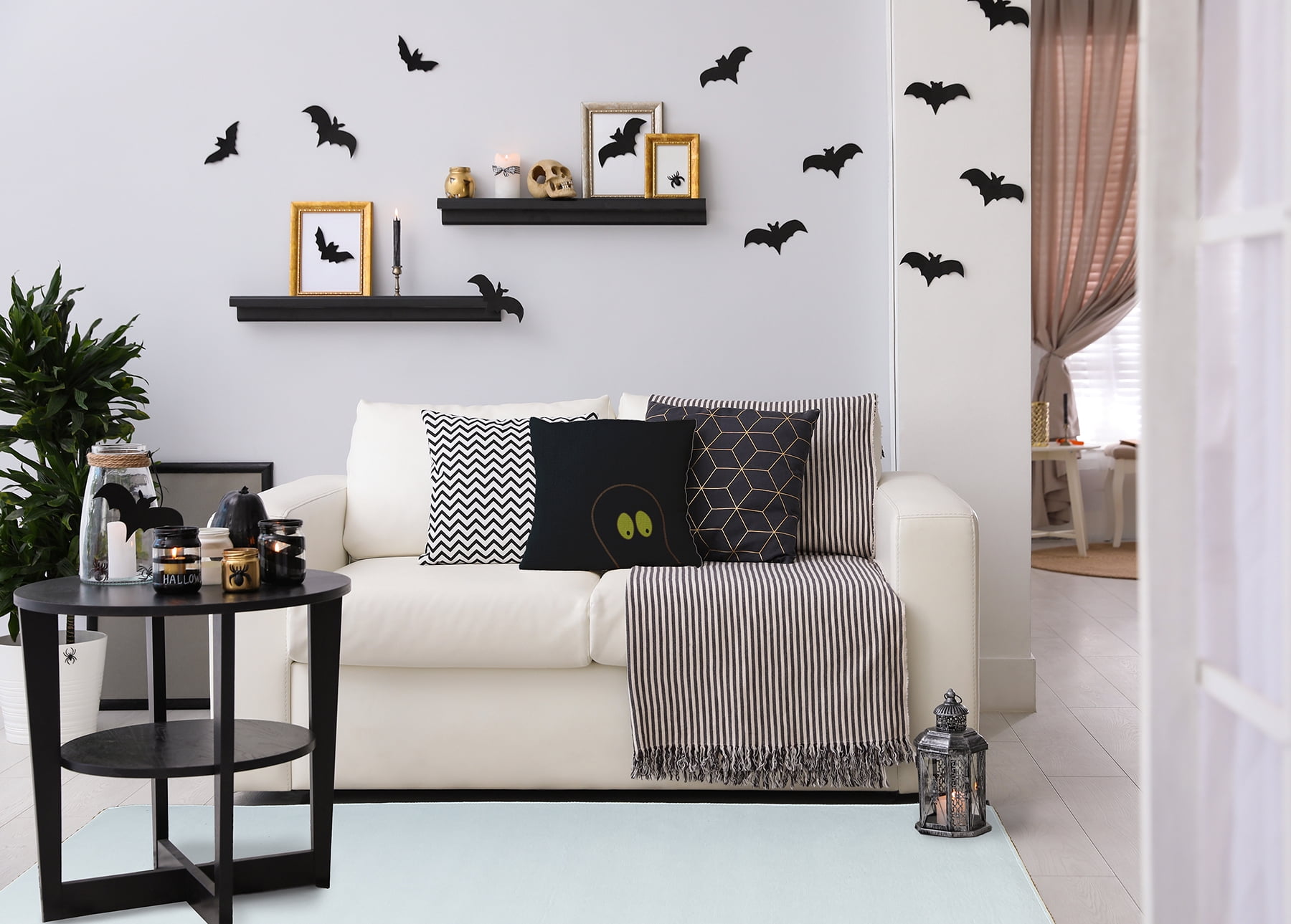 18" x 18" Simply Daisy Halloween Ghost Eyes Polyester Accent Pillow, Black Qty 1