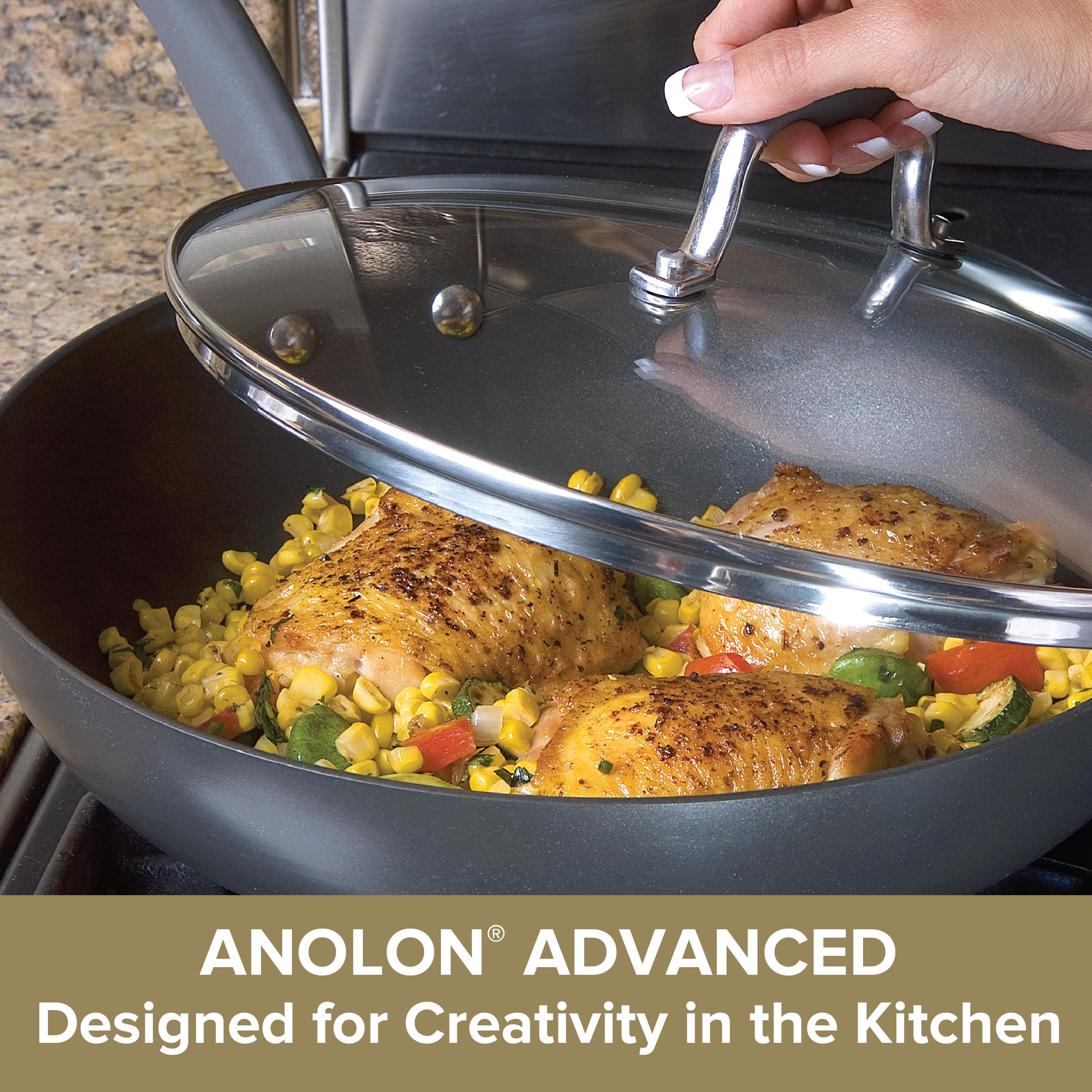 Anolon Advanced Hard Anodized Nonstick Ultimate Pan with Lid, 12-Inch, Gray  