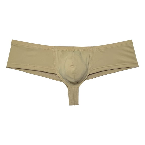 Botmois Men's Solid Boxer Briefs Microhalf hip Bottom Briefs Spandex Cheeky Pouch Bikini Tangas Jockstrap Boyshort Underwear Camel M