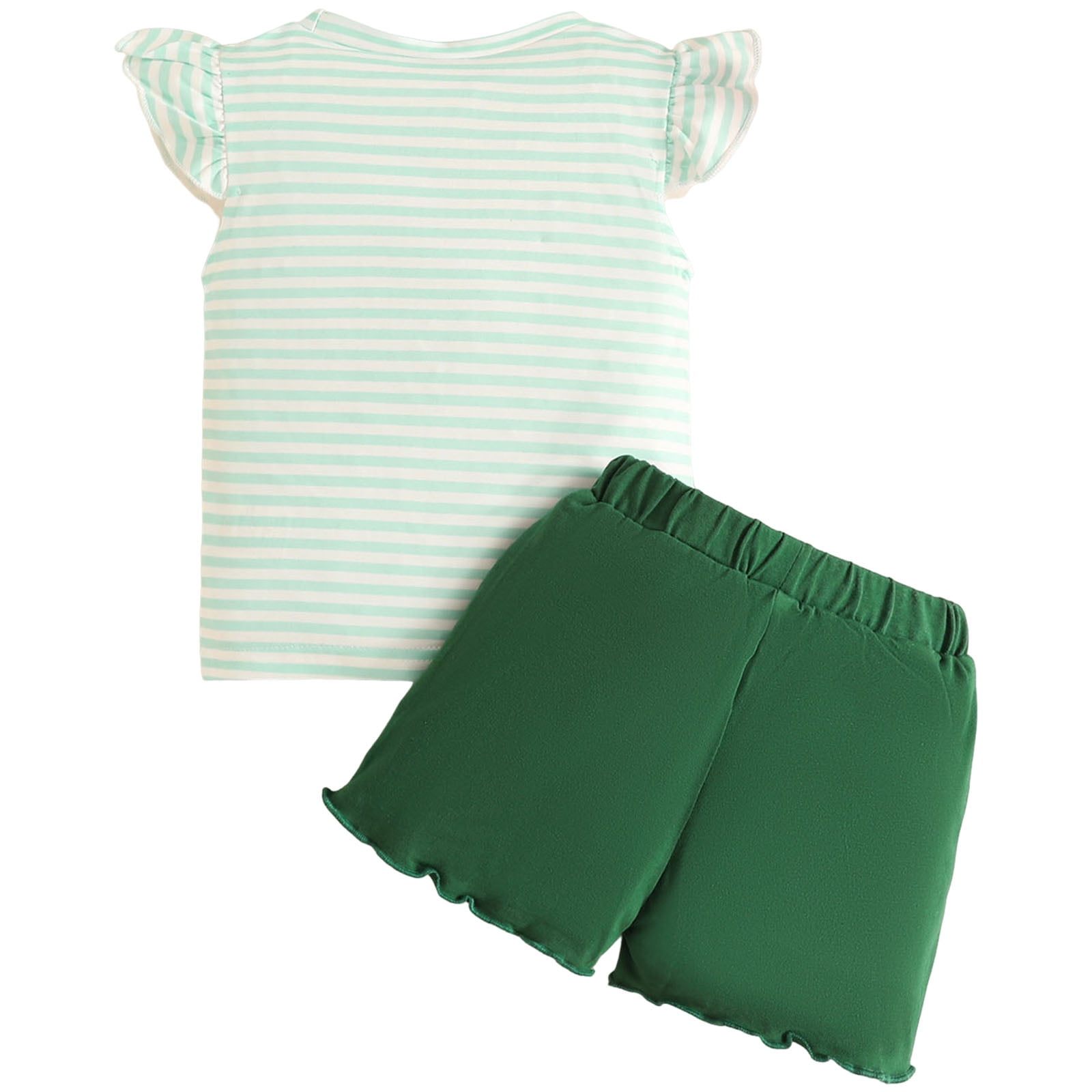 Staki Baby Girl St. Patricks Day Outfits Toddler Lucky Charm Tshirt Ruffle Clover Print Tops+Ruffle Cuff Striped Pants Set St. Patrick's Day Shorts 3-24M 2-3Y(Green,2-3 Years)