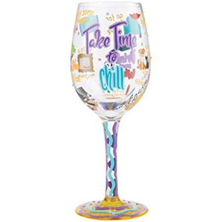 

Howsth Designs by Lolita Take Time to Chill Artisan Hand-Painted Wine Glass 1 Count (Pack of 1) Multicolor