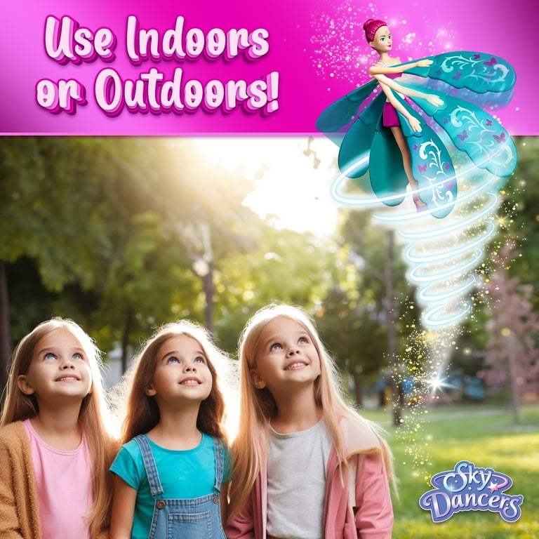 Sky Dancers Turquoise Twinkle – The Original Flying Doll Toy – Pull String Powered, Use Indoors or Outdoors, No Batteries Required, Gift for Kids 6+