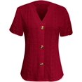 thumbnail image 2 of Womens Tops Summer Hollow Out Eyelet Tunic Dressy Short Sleeve Shirts Button V Neck T Shirts Casual Trendy Loose Fit Tees Blouses Going Out Tops, 2 of 4