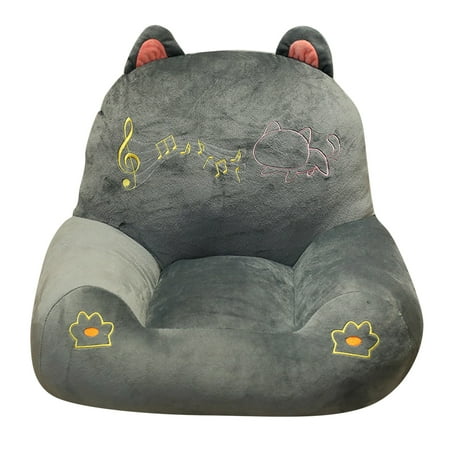 

naioewe Plush Foldable Kids Sofa Cartoon Children Couch Backrest Armchair Bed with Pocket and Handle 2 in 1 Flip Open Baby Seat Dark Grey