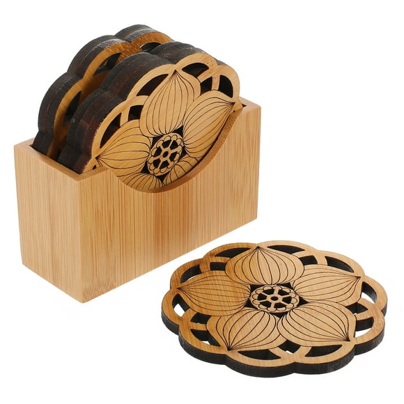 GOOHOCHY 1 juego de posavasos de bambú con forma de loto, pequeños platillos de bambú con soporte.