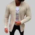 thumbnail image 4 of Men's Beige 3XL Pure Color Long Sleeve Cardigan Sweater Coat with Pockets - Knit Casual Comfort, 4 of 6