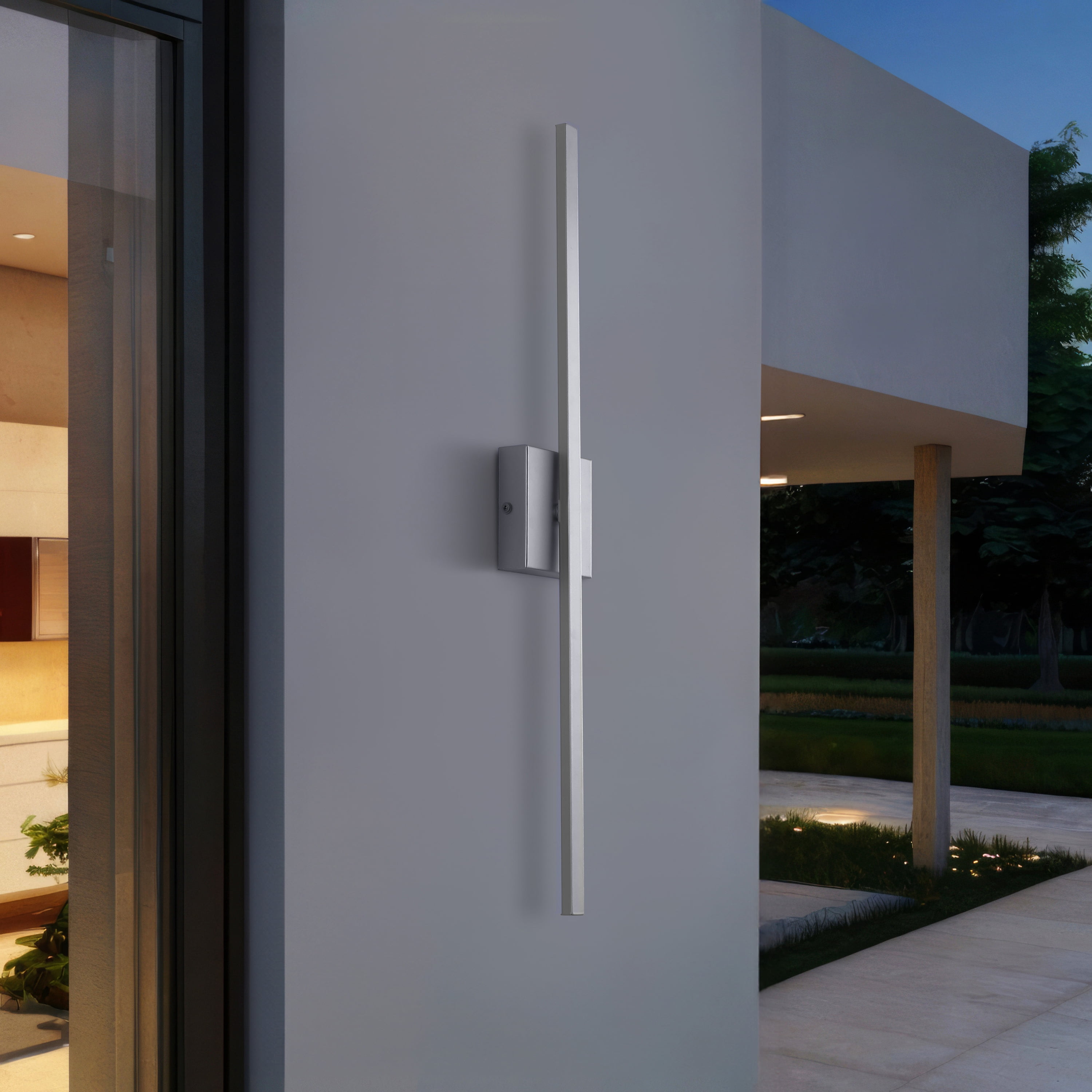 JONATHAN Y Vara 28" Modern Minimalist Linear Indoor/Outdoor IP65 Waterproof Metal 350-Degree Rotatable Dimmable Integrated LED Wall Sconce, Silver