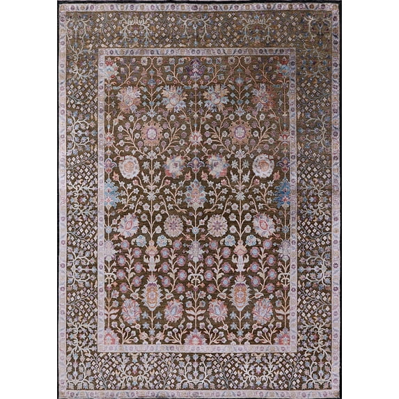 Ahgly Company Indoor Rectangle Mid-Century Modern Silver Pink Oriental Area Rugs, 7' x 10'