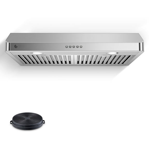 AMZCHEF Under Cabinet Range Hood 30 Inch, 750CFM Wall Mount Range Hood with 3 Speed Kitchen Exhaust Fan, Button Control, AC Motor