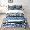 thumbnail image 2 of Manfei Tribal Damask Blue Bedding Comforter Set 7pcs, Fashion Zebra Print Queen Bedding Sets, Boho Stripes Abstract Reversible Queen Sheet Sets, Breathable Home Decor, 2 of 7