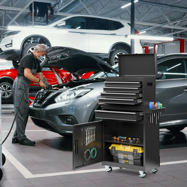 IRONMAX Rolling Tool Chest – 5-Drawer Lockable Tool Cabinet With Adjustable Shelf, 4 Wheels, 2-in-1 Detachable Top Box, Black, For Garage & Workshop