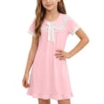 thumbnail image 3 of Afuyipoi ​Girls Solid Color Peter Pan Collar Dress (2-12 Years) Summer Short Sleeve Soft Cotton Feel Casual Dress for School & Play Pink 7/8, 3 of 8