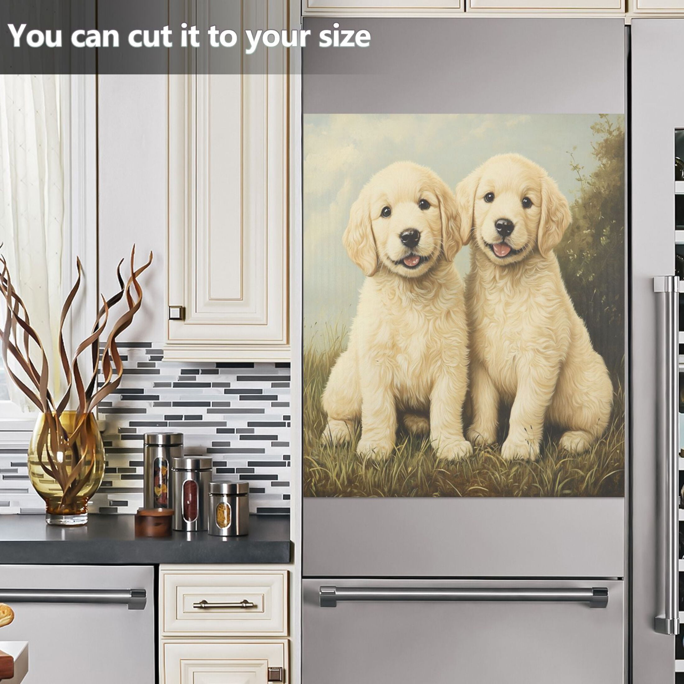 Dishwasher Magnetic Sticker 23x26 Inch Refrigerator Magnetic Sticker Washing Machine Magnetic Sticker Kitchen Panel Magnetic Sticker Home Decor Two White Dogs