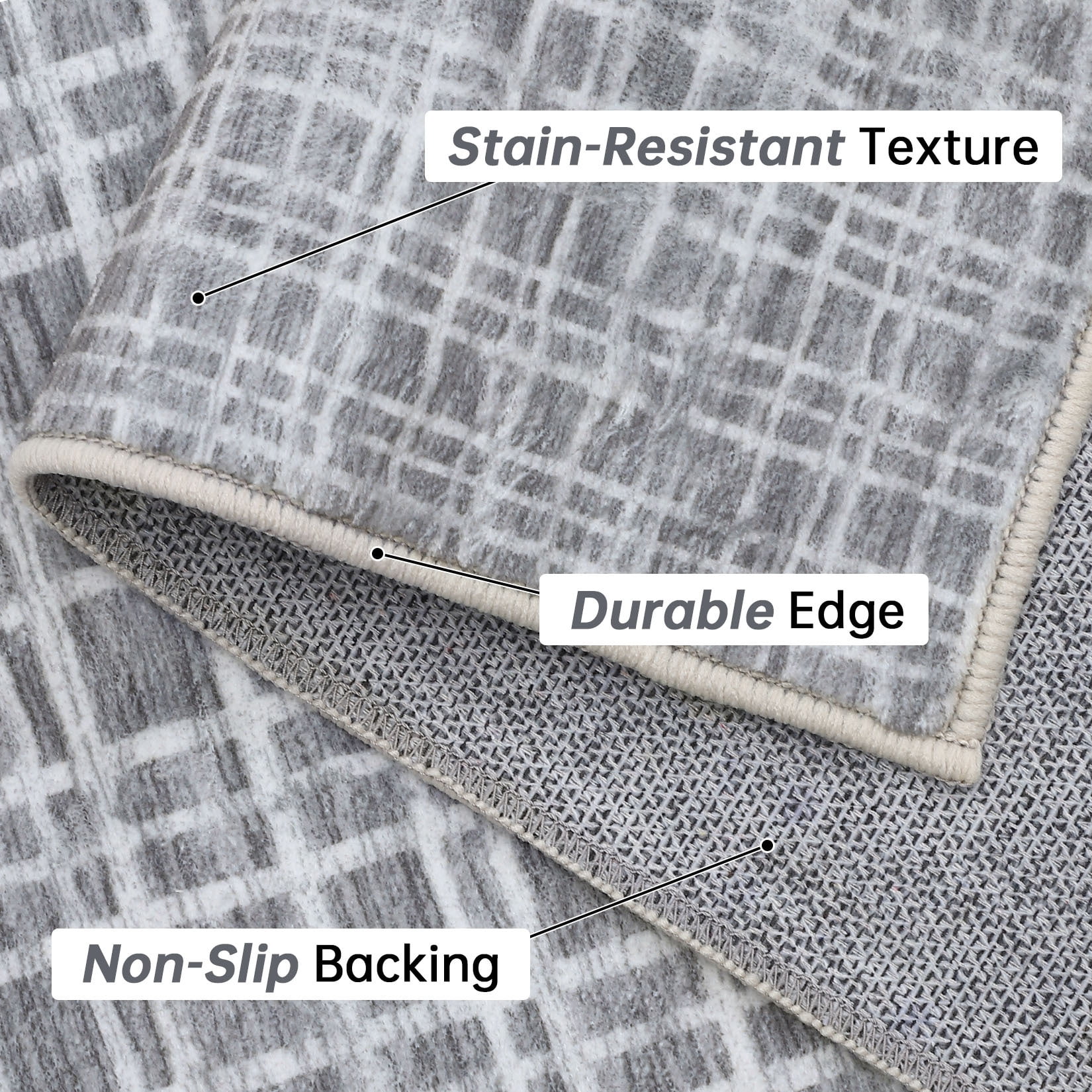 Aoile 5' x 7' Washable Area Rug, Modern Plaid Rug, Soft Faux Wool Rug Non-slip Low Pile Accent Small Rug for Bathroom Bedroom Kitchen Laundry, Dark Grey