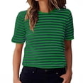 thumbnail image 3 of Tops For Women T-Shirts Stripe Print Short Sleeve Crew Neck Casual Spring Summer Clothes Black, 3 of 7