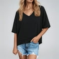 thumbnail image 2 of Daznico Women's Oversized V-Neck Tee, Dolman Sleeve Casual Crop Top for Summer,XXL, 2 of 5