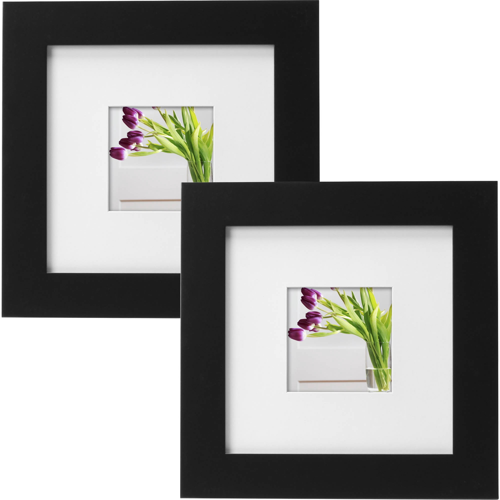 Mainstays Museum Flat Wide Gallery Picture Frame, 8 x 8 Matted to 4 x 4, Black, Set of 2