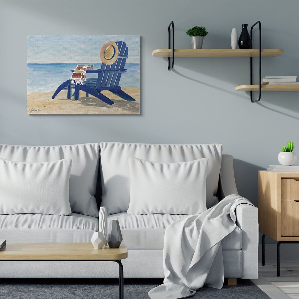Stupell Industries Empty Blue Beach Chair with Hat Nautical Scene Canvas Wall Art Design by Stellar Design Studio, 30" x 40"