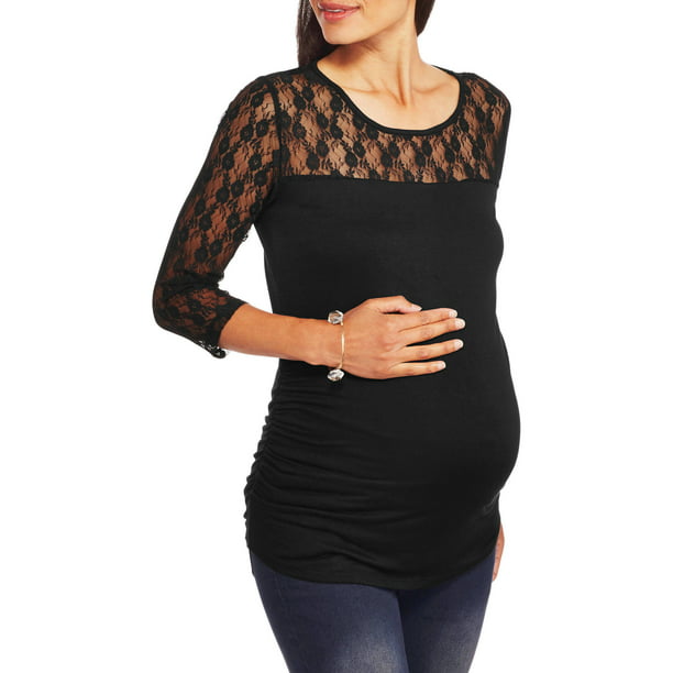 Maternity 3/4 Sleeve Lace Trim Top With Side Ruching - Walmart.com
