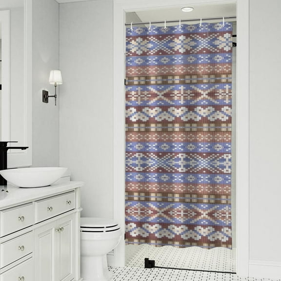 Boho Blue Knitted Ethnic Pattern Shower Curtain 36"x72" ,Bathroom Decorative Shower Curtains Set with 12 Hooks,Modern Waterproof Washable Shower Curtain