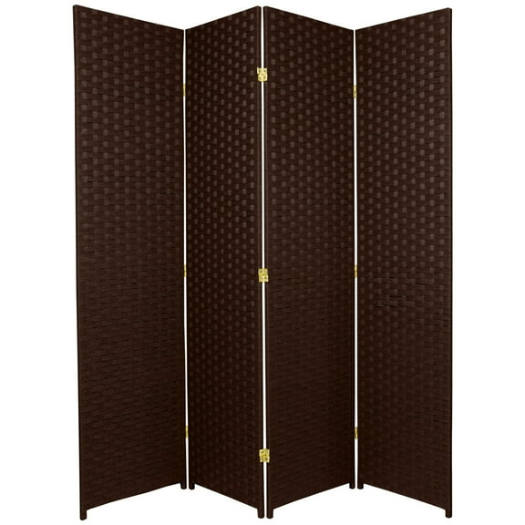 6 ft. Tall Woven Fiber Room Divider - 4 Panel - Dark Mocha