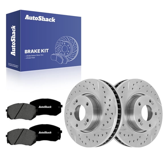 AutoShack Front Brake Rotors & Premium Pads for Hyundai, Tucson 2010-2017, FWD AWD L4 2.0L 2.4L - Silver Zinc Coated Drilled & Slotted - SilverShield Pro - 11.81" (300 mm), 5-Lug