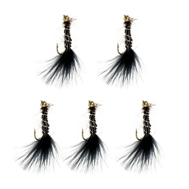 koolsoo 5Pc Hand-tied Streamer Fly Animal Black Wooly Bugger-Bead Head Flies