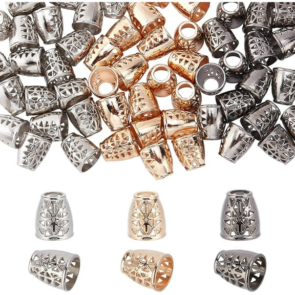 60pcs Hollow Bell Cord End Bead 3 Colors Iron Bell Stopper 13x11.5mm Conical Cord Lock Bead End Cap Rope Fastener for Tassel Lanyard Sweater Pant Hoodie Jewelry Gunmetal/Golden/Platinum