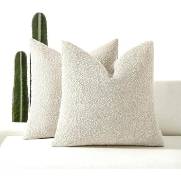 Boucle Decorative Throw Pillow Covers for Couch Set of 2, 18x18 inches, Beige