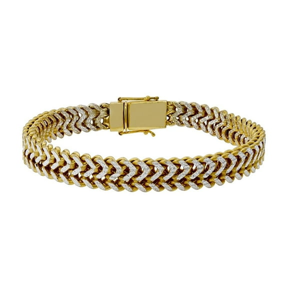 Two-tone 925 Sterling Silver Pave Mens Franco Bracelet Link Bracelet for Men