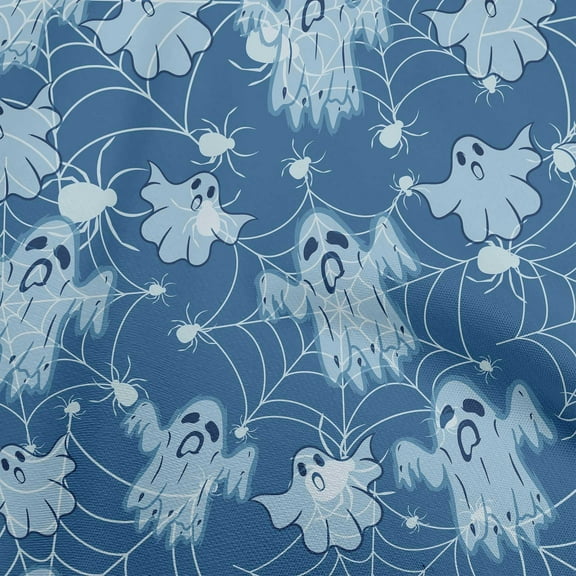 oneOone Cotton Cambric Medium Blue Fabric Halloween Quilting Supplies Print Sewing Fabric By The Yard 56 Inch Wide