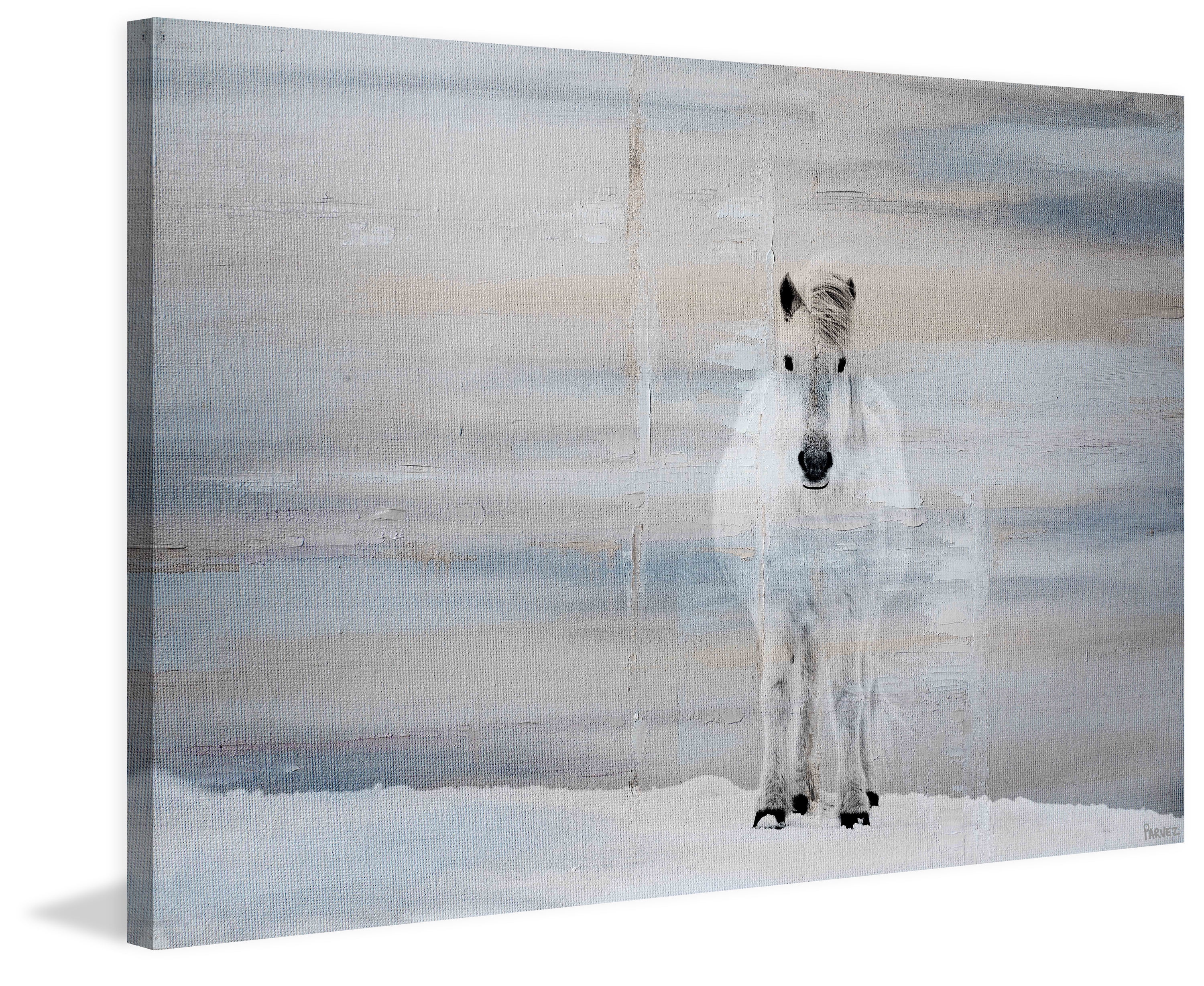"White Horse Forward" Painting Print on Wrapped Canvas