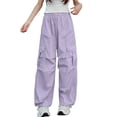 thumbnail image 2 of Auroural Girls Clothes Size 8/10 Girls Pants Size 8-10 Children's Solid Color Elastic Waist Multi Pockets Casual Sports Overalls Pants Kids Streetwear Trousers, 2 of 9