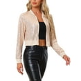 thumbnail image 4 of INSPIRE CHIC Women's Sequin Sparkle Zipper Cropped Bomber Jacket XS Apricots, 4 of 7