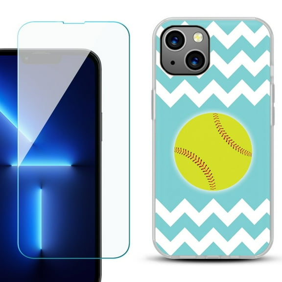 OneToughShield ® for iPhone 15 Plus Shockproof Phone Case, with Tempered Glass Screen Protector - Chevron/Softball