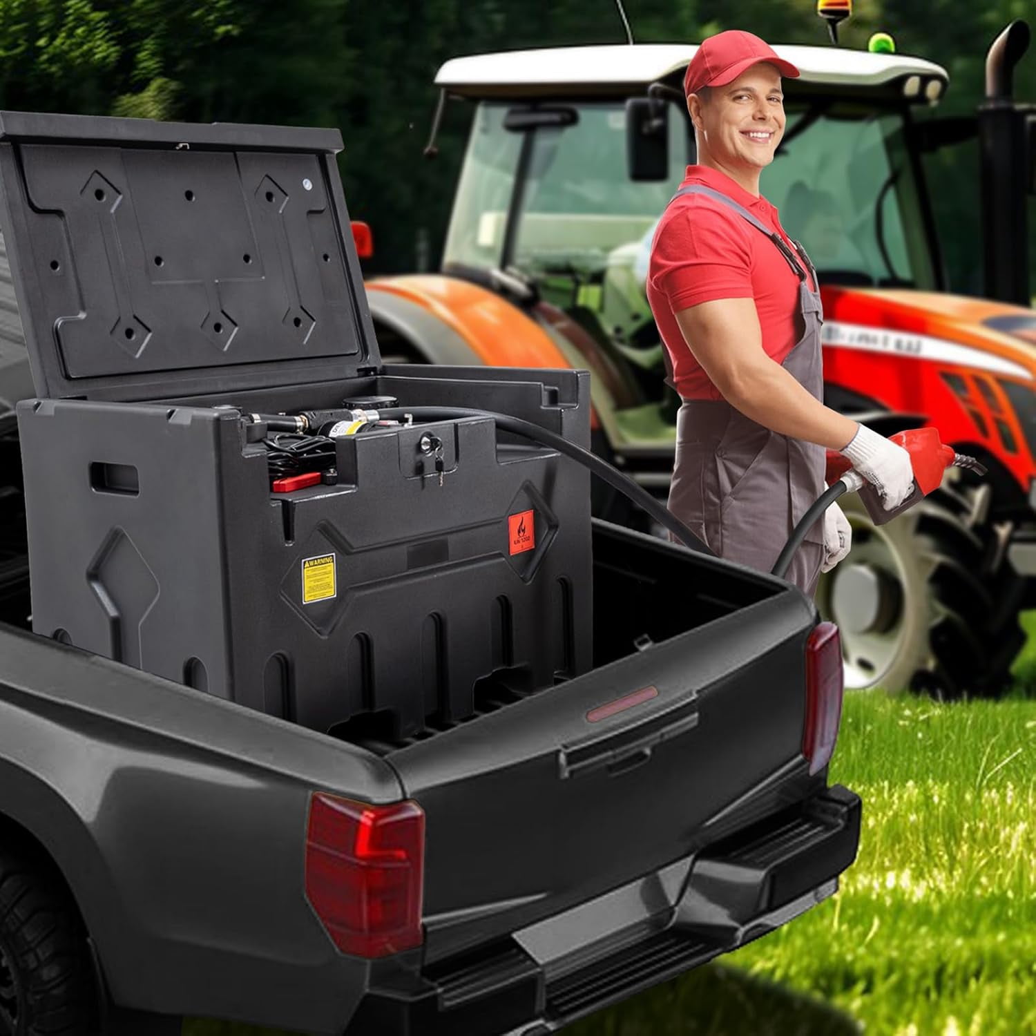 Portable 52 Gallon Fuel Tank with Pump for Diesel,Portable Fuel Tank with 12V Electric Fuel Transfer Pump and 15ft Rubber Hose,10.6GPM Flow Rate,Diesel Fuel Transfer Tank for Easy Transportation