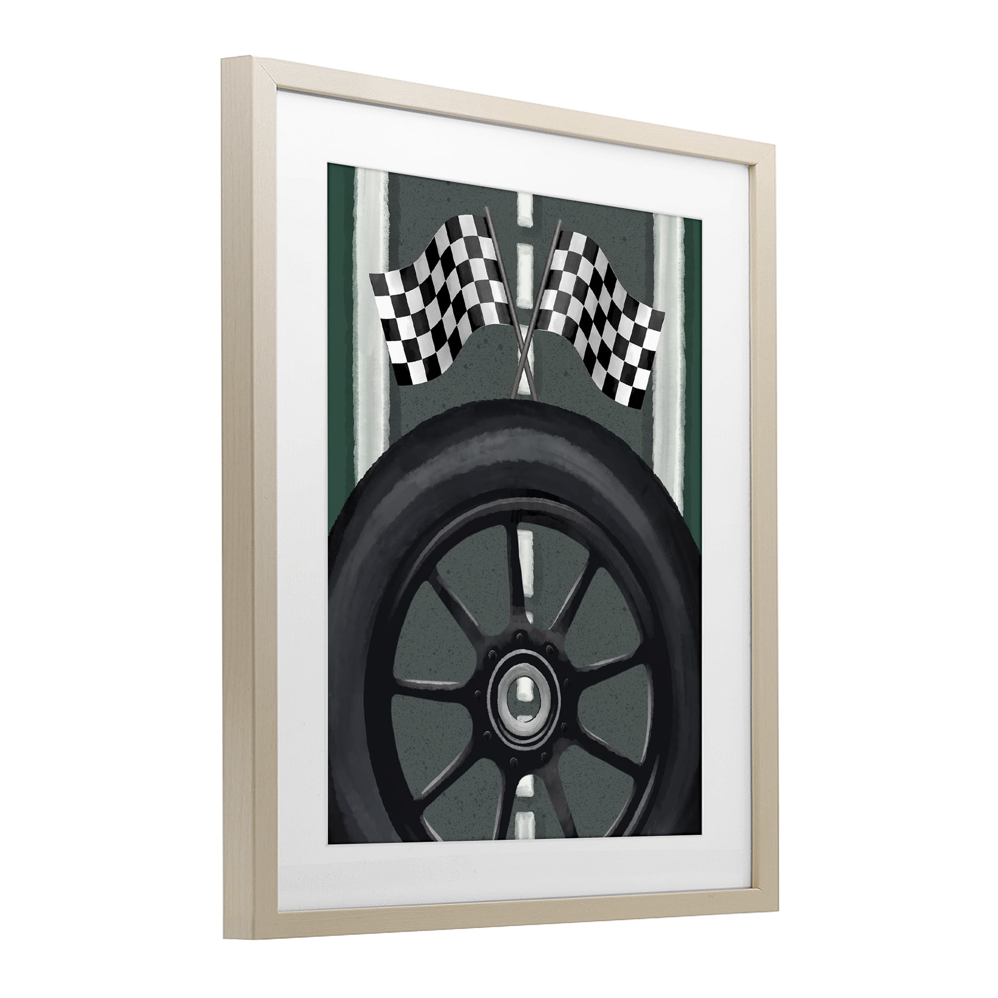 Stupell Industries Racetrack Flags & Tire Birch Framed Print Under Glass, design by Jennifer Stith