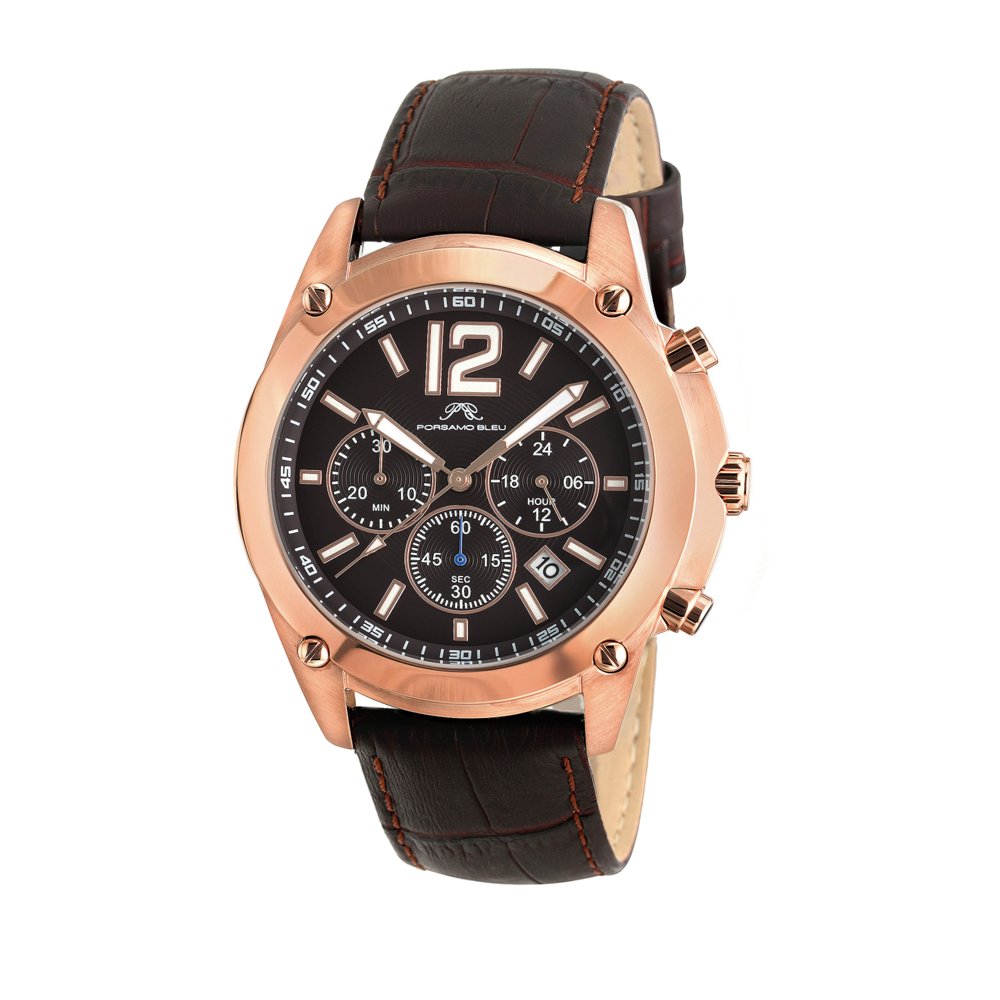 Porsamo Bleu Porsamo Bleu Nathan men's leather band dress watch, rose