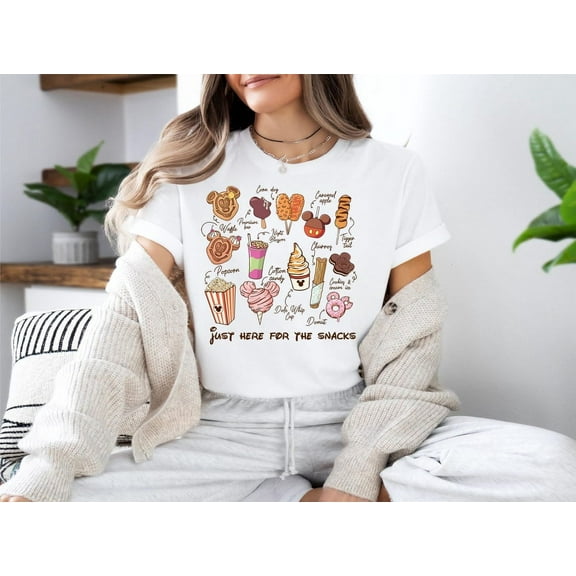 Just Here For The Snacks Shirt, Disney Mickey And Friends T-Shirt, WDW Family Trip, Disney Food, Disney Vacay Mode,White color,size 2XL